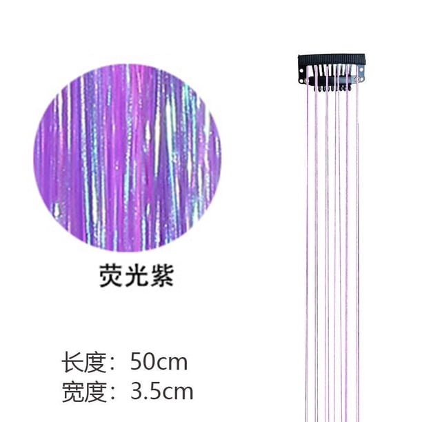 Xiao Hua 8 extensiones de cabello con clip de 20 pulgadas, resistentes al calor, con purpurina y brillo, para fiestas, accesorios para el cabello para mujeres y niñas, violeta fluorescente.