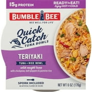 Bumble Bee Quick Catch Teriyaki Flavored Tuna and Rice Bowl, Wild Caught Light Tuna, 15g Protein Per Serving, Ready to Eat, Shelf Stable Bowl, 6 oz