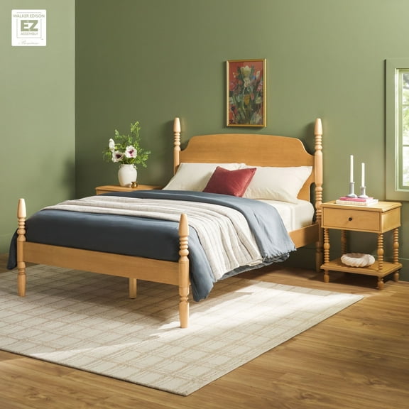 Walker Edison Vivienne Easy Assembly 3-Piece Solid Wood Bedroom Set with Queen Bed Frame and Two 1-Drawer Nightstands - Natural