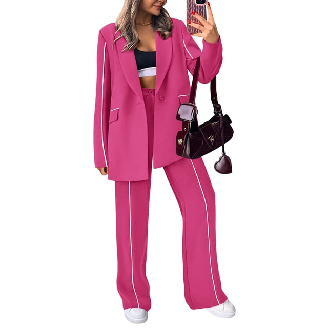 Traje PRETTYGARDEN Blazer Oversized Rojo Rosado XXL Pantalón Palazzo