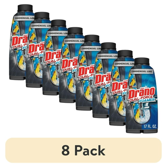 (8 pack) Drano Dual-Force Foamer, Hair and Drain Clog Remover, Commercial Line, 17 oz
