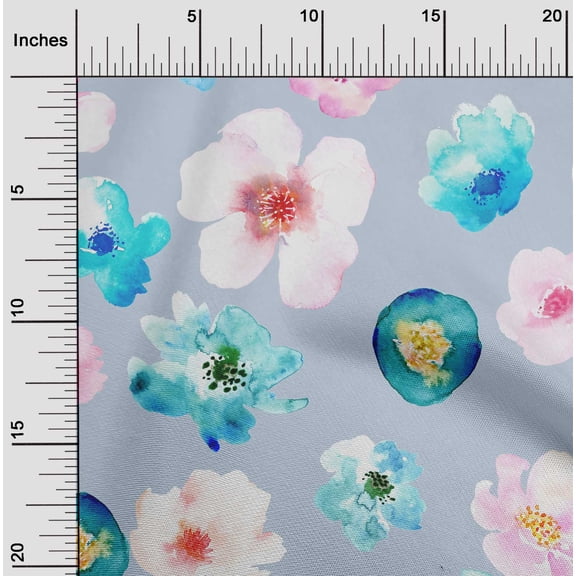 oneOone Organic Cotton Poplin Twill Fabric Flower Watercolor Decor Fabric Printed BTY 42 Inch Wide