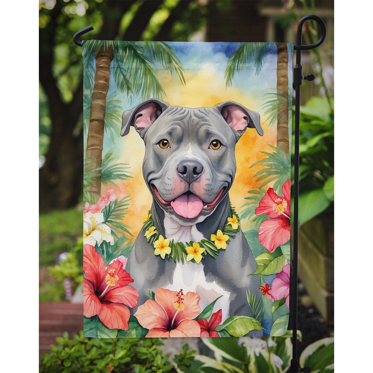 Pit Bull Terrier Luau Garden Flag 11.25 in x 15.5 in