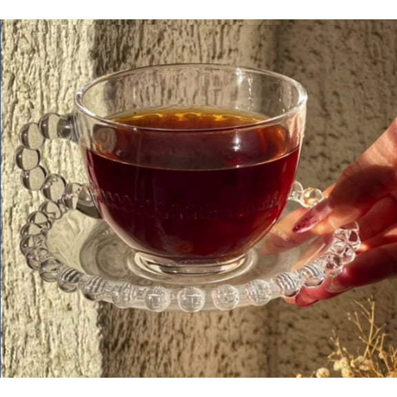 Glass Coffee Cups with Saucers, Bubble Design, Set of 6