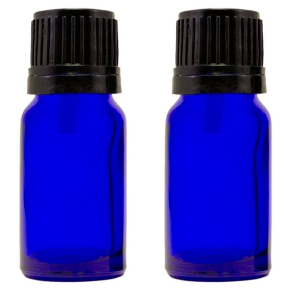 Cobalt Blue Glass Bottle - 10 ml (1/3 fl oz) w/ Euro Dropper & Tamper-Evident Cap - Pack of 2