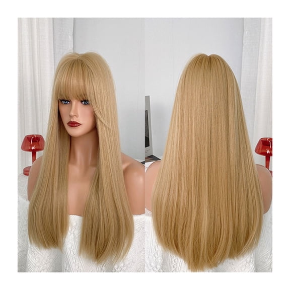 Synthetic Hair for Girl Cosplay and Daily Use 23" Blonde Wig with Bang for Women Long Straight Blond Wig