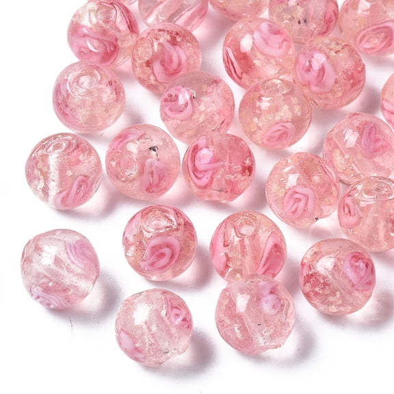 Handmade Luminous Inner Flower Lampwork Beads Round Pink 8mm Hole: 1mm Lampwork