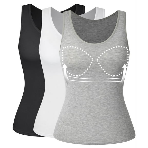 Vaslanda 3 Packs Vaslanda Summer Women's Slim-Fit Tank Tops with Built in Bra Scoop Neck Casual Sleeveless Shirts