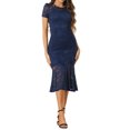 thumbnail image 2 of INSPIRAR CHIC Vestido de encaje elegante para mujeres, vestido de cóctel midi de manga corta, vestido de sirena bodycon, azul oscuro M, 2 of 5