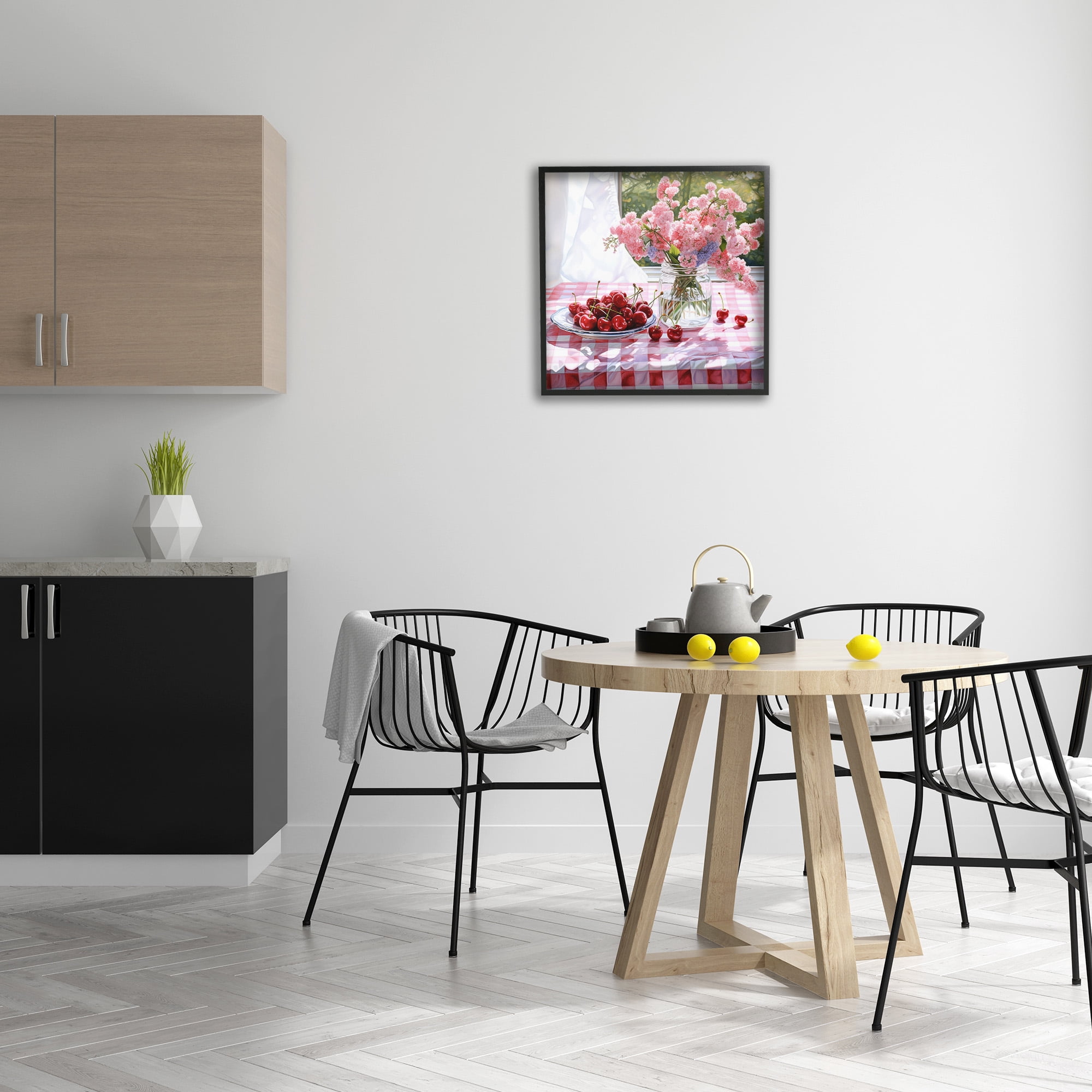 Stupell Industries Cherry Blossoms & Fruits Botanical & Floral Painting Black Framed Art Print Wall Art, 24 x 24
