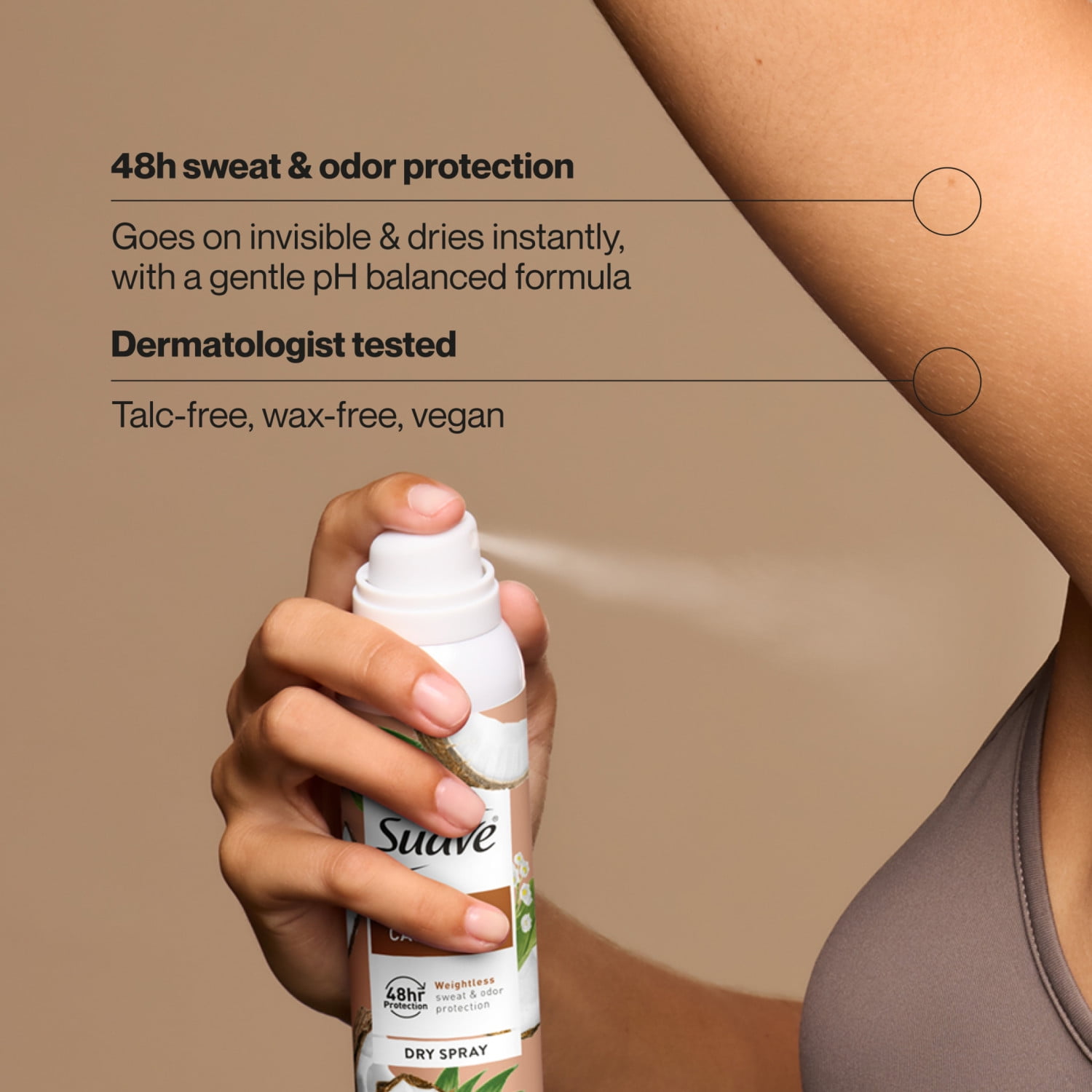 Suave Coconut Cashmere Dry Spray Antiperspirant Deodorant, 48HR Invisible Protection, 3.8 OZ