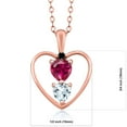 thumbnail image 2 of 18K Rose Gold Plated Silver Red Created Ruby Sky Blue Aquamarine and Black Diamond Pendant Necklace for Women (0.86 Cttw, Gemstone July Birthstone, Heart 5MM and 4MM, with 18 inch Silver Chain), 2 of 3