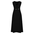 thumbnail image 4 of QUNYINEY Summer Dresses for Women Black Cotton Linen Sleeveless Midi Sundress Loose Fit Casual with Pockets A Line V Neck Dresses, 4 of 6