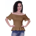 thumbnail image 1 of Moomaya Womens Off Shoulder Smocked Top Solid Short Sleeve Casual Summer Tops, 1 of 5
