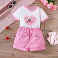 thumbnail image 5 of GYRATEDREAM Toddler Girls Clothes Ribbed Knit Ruffle Sleeveless Letter Print Vest Tops and Shorts Sets Cute Summer 2 Pieces Short Sets for2-7Y, 5 of 9