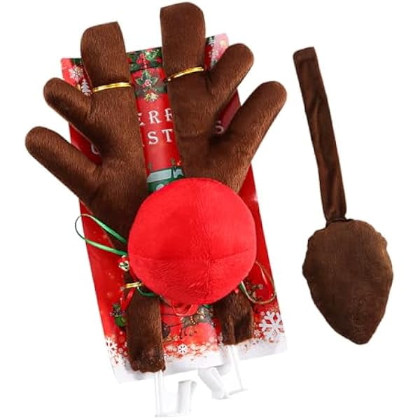 wonima02 Premium Reindeer Car Kit, Cute Auto Christmas Decoration Set with Antlers & Nose & Tail, Reindeer Ornament Kit Holiday Accessories for Vehicle Window Roof & Front Grille (Coffee, Tail)