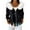 Black, variant on Women's Fashion Casual Sweater Zipper Cardigan, Christmas Striped Print Plush Hooded Jacket for Festive Seasonal Outfits and Comfort,Black,L