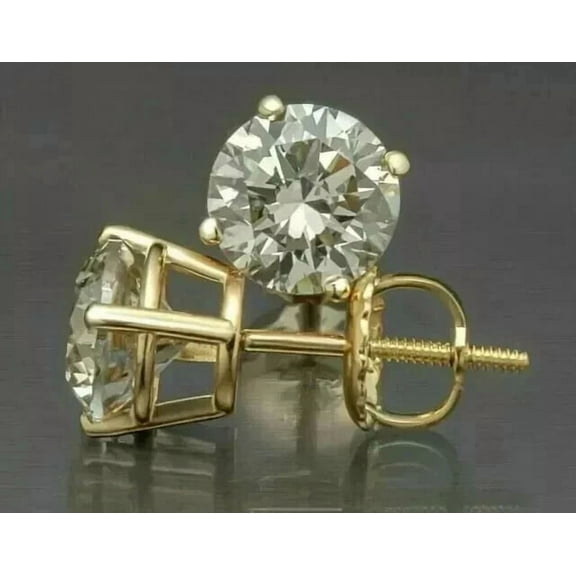 2Ct Round Lab Created Diamond Screw Back Stud Earrings 14K Yellow Gold Plated