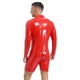 thumbnail image 2 of Haitryli Men's Latex Bodysuit Half Short Body Leotard Long Sleeves Unitard Bodysuit Overall Red XL, 2 of 7