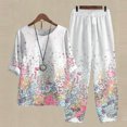 thumbnail image 1 of Ensembles de Détente pour Femmes 2 Pcs Tenues d'Été Imprimées Manches Courtes Demi-Manches Col Rond Haut Court + Pantalon Décontracté Ensemble Deux Pièces Ensemble de Détente Grande Taille en Liquidation, 1 of 5