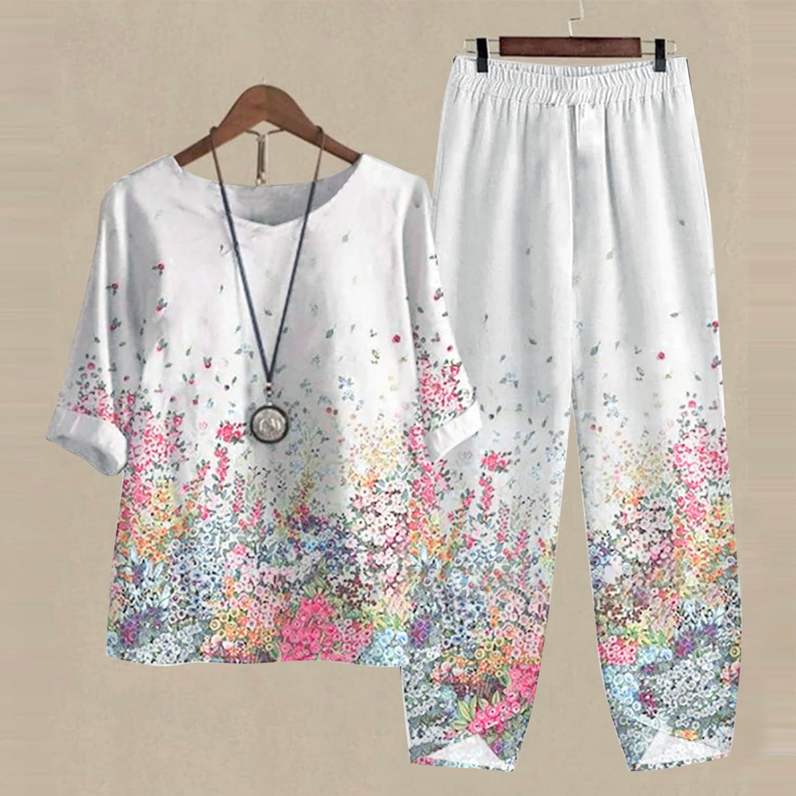 Plus Size Casual Outfits Two Piece Set, Women's Plus Graphic Print