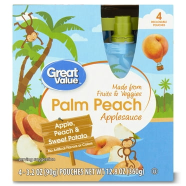 Great Value Palm Peach Applesauce, 3.2 oz, 4 Pouches