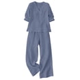 thumbnail image 3 of Womens Summer Casual Two Piece Sets V Neck Long Sleeve Tops Wide Leg Pants Casual Travel Lounge Set Track Suits, Beach Outfits(Light Purple,XXXL), 3 of 3