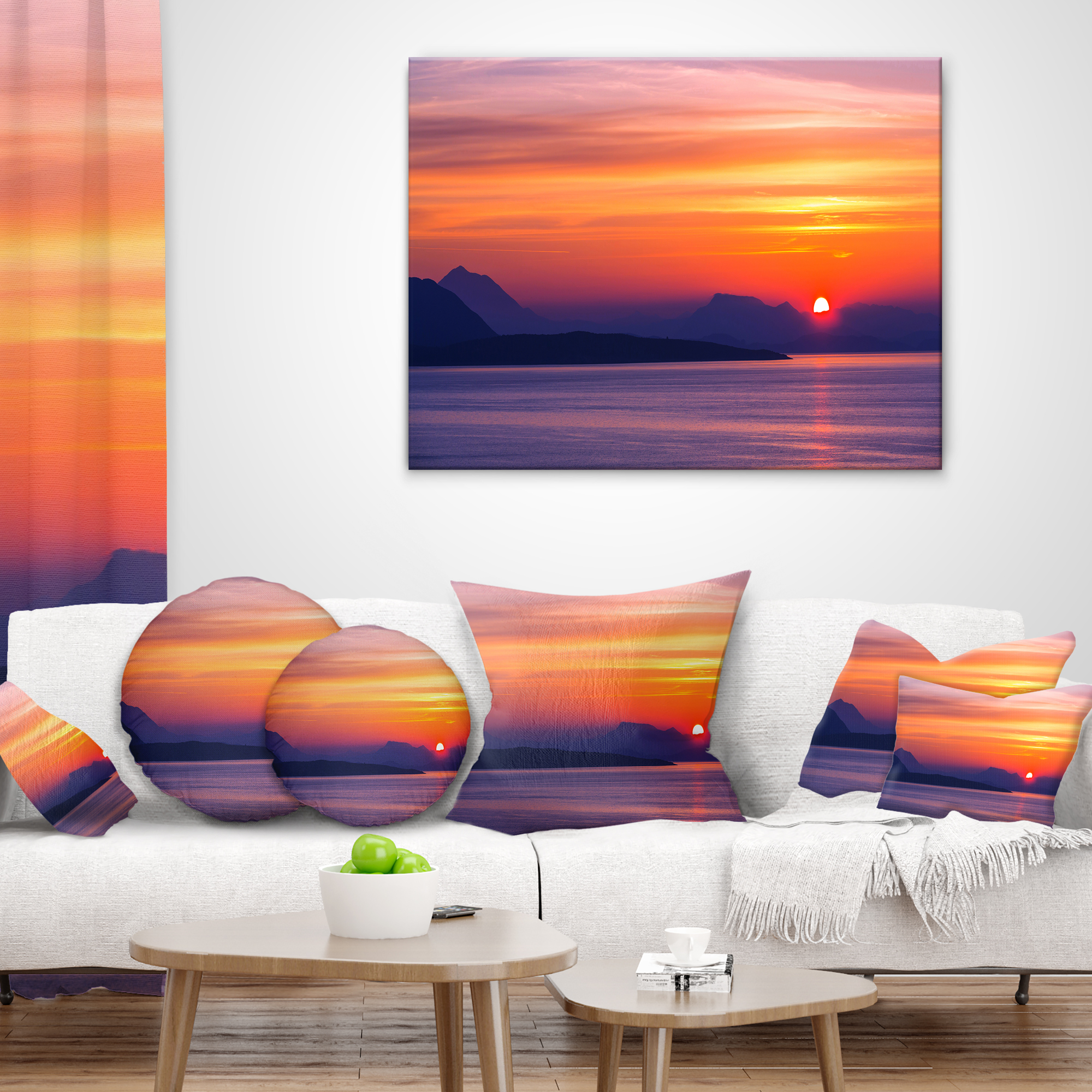 Designart Stunning Sunset in Greece - Seascape Throw Pillow - 16x16