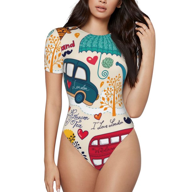 Fotbe London Symbols Body de Mujer con Cuello Redondo y Mangas Cortas, Sin Mangas Ajustado, Suave, Cómodo y Básico-X-Large