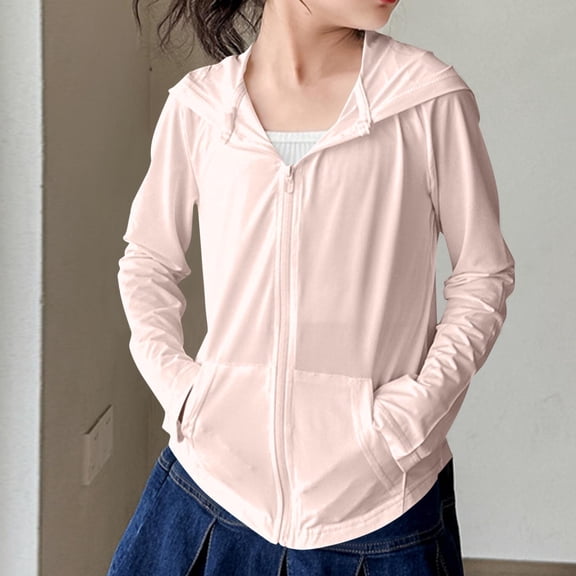 Children's Summer Hooded Jackets Zip up Sun Protection Cardigan Lightweight Outerwear for Summer Beach and Travel 9-10Y