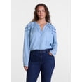 thumbnail image 3 of Scenario Women's and Women's Plus Ruffle Shoulder Top with Long Sleeves, Size XS-4X, 3 of 8