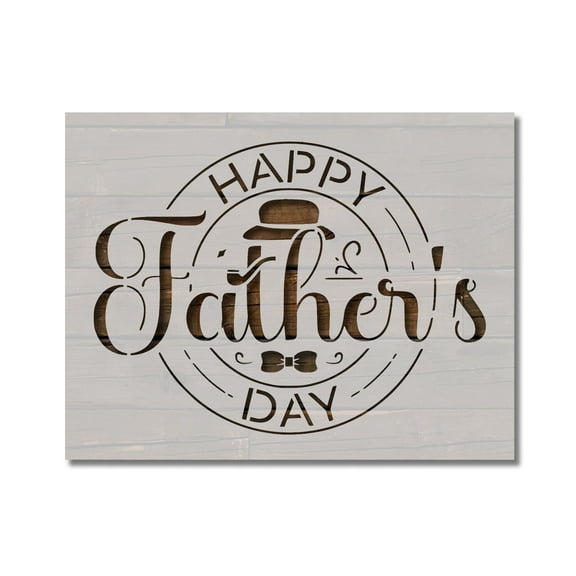Happy Father's Day Hat and Bow Tie Stencil Template Reusable 8.5 x 11 Inches for Painting on Walls, Wood, Arts and Crafts by Stencilville