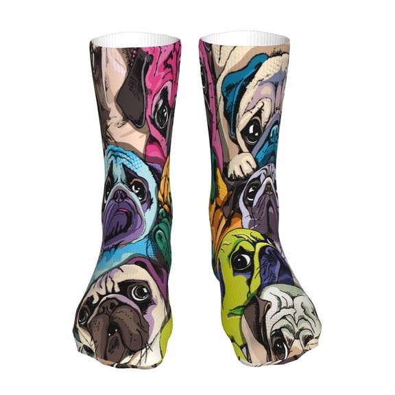 Uemuo Colorful Pug for 16in Socks, Cotton Socks Sports Socks Knee High Socks Comfortable Socks For Men, Women