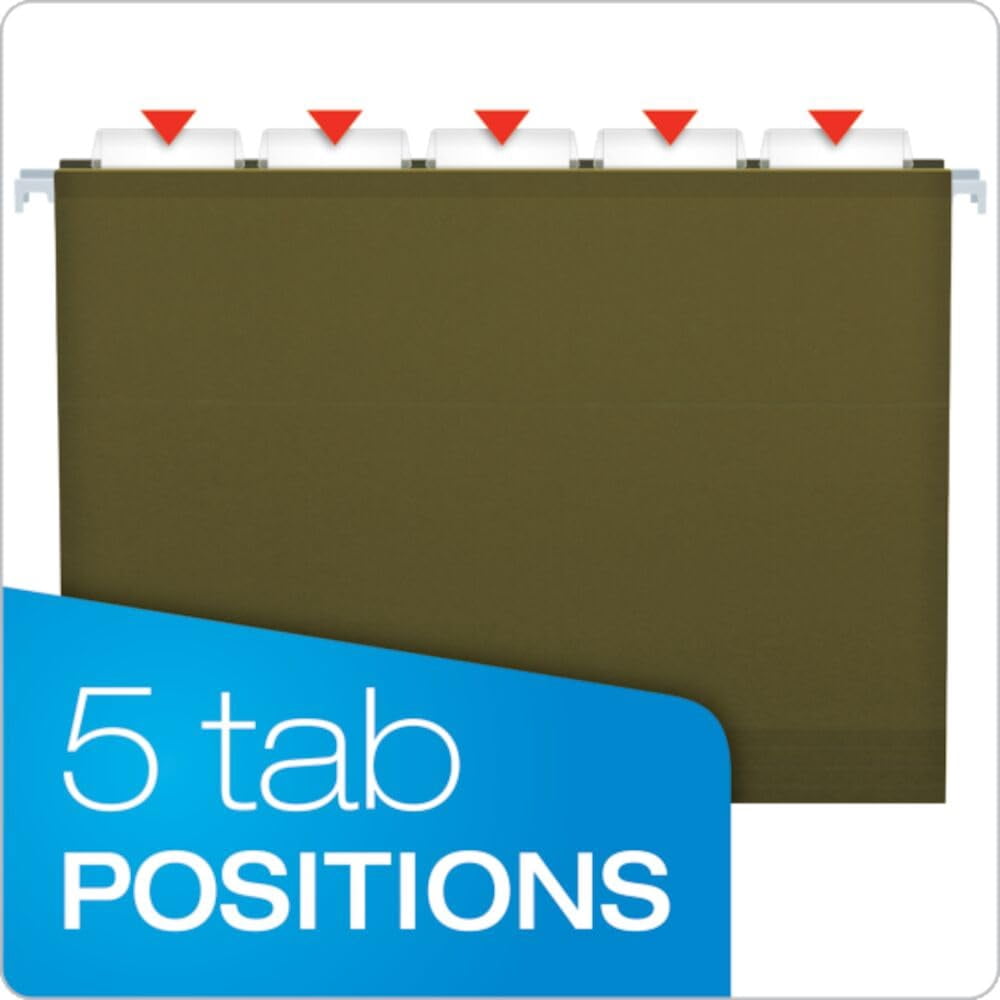 Hanging File Folders  25 Pack Green 2" Expansion Letter Size (8.5" X 11") Reinforced 5 Tab Positions Durable Files For Office And Document Organization