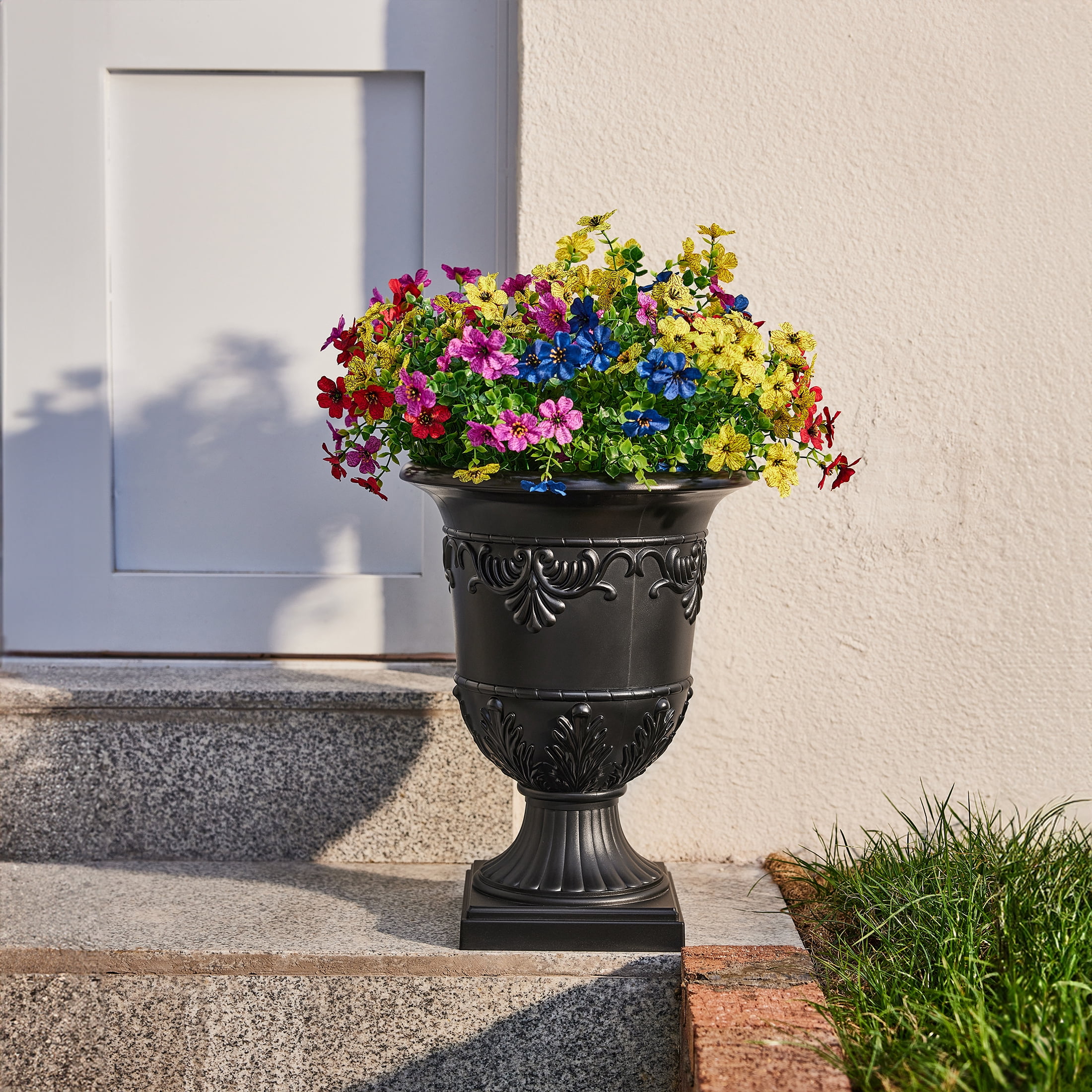 DR.Planzen 16 x 12 Inches Classic Urn Planter, Plastic Flower Pots for Indoor & Outdoor Use, Lightweight Planters for Garden, Patio, Porch, Wedding & Event Decor