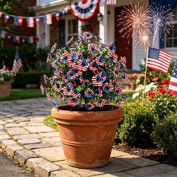Independence Day Decoration,Patriotic Garden Stake Artificial Floral Ground Pick Weather Resistant Faux Greenery For Independence Day Yard Patio Home Decor