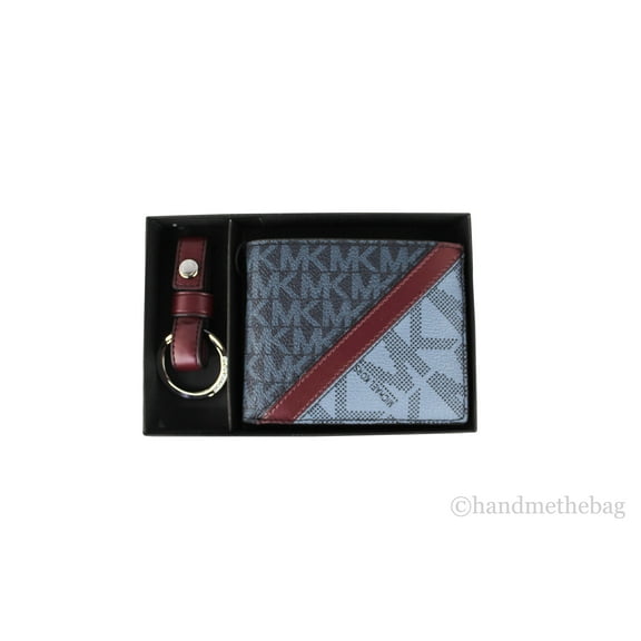 Michael Kors Mens Gifting Slim Admiral Denim Signature Bifold with Key Fob Box Set