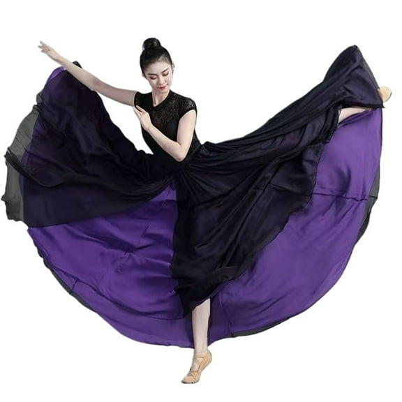Flowy Satin Dance Skirts Ballet Belly Dance Women Long Skirts Dancer Practice Wear Purple Dance Skirt 720 Degree Chiffon Skirt