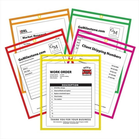 C-Line Products  Stitched Shop Ticket Holder  Neon Assorted 5 Color  9 x 12  10 Per Pack