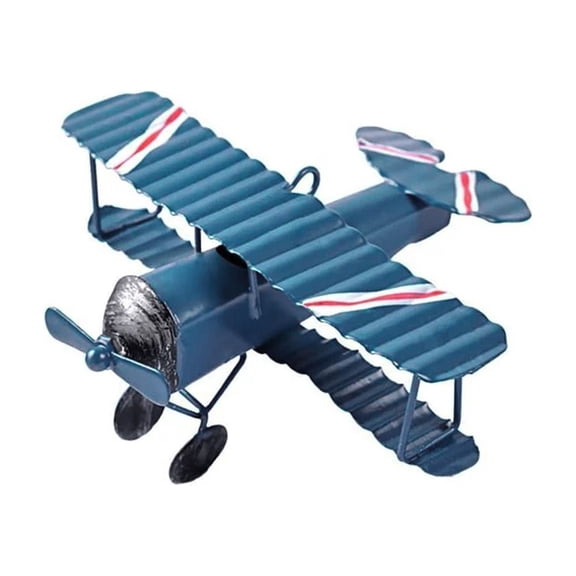 Vintage Iron Airplane Model Decor, Blue Retro Biplane Figurine, 1 Piece Iron Craft Ornament, for Home Living Room Desk Shelf Cabinet Vintage Style Decoration