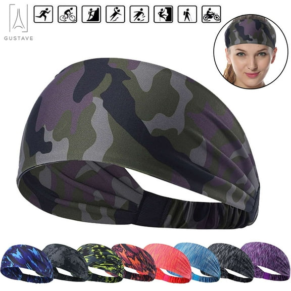 Gustave Sport Workout Headbands for Men Women, Sweat Wicking Hair Bands for Sports Fitness Yoga Running Elastic Head Band (Camouflage)
