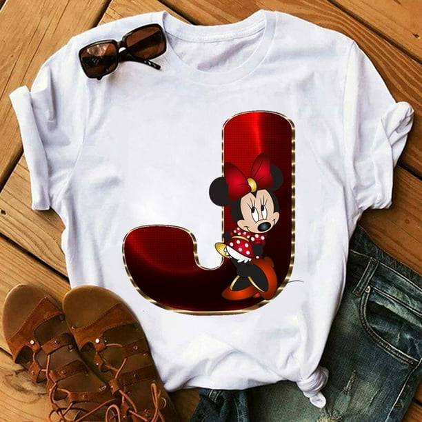 Disney Fashion Minnie Letter 100% Cotton T-shir Women Casual Top High-Quality Print Summer New Mickey Mouse Tee Free ShippingS Gao Jinjia LED
