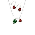 thumbnail image 2 of Delight Jewelry Silvertone Two Sided Green Enamel Lucky Four Leaf Clover Red Lucky Ladybug Necklace and Dangle Earrings Set, 2 of 6