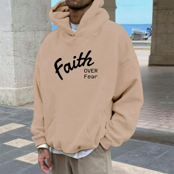 MHFRRA Sudadera con Capucha para Creyentes, Sudadera Informal con Capucha y Diseño Inspirador, Ropa de Calle Cómoda para Uso Diario Caqui
