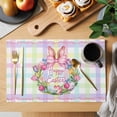 thumbnail image 2 of Happy Easter Placemats Set of 4, Rabbits Bows Tulips Eggs Colorful Stripes Placemats for Dining Table, Place Mats for Kitchen Tabletop, Waterproof Wipeable Dining Table Mats Set, 2 of 9