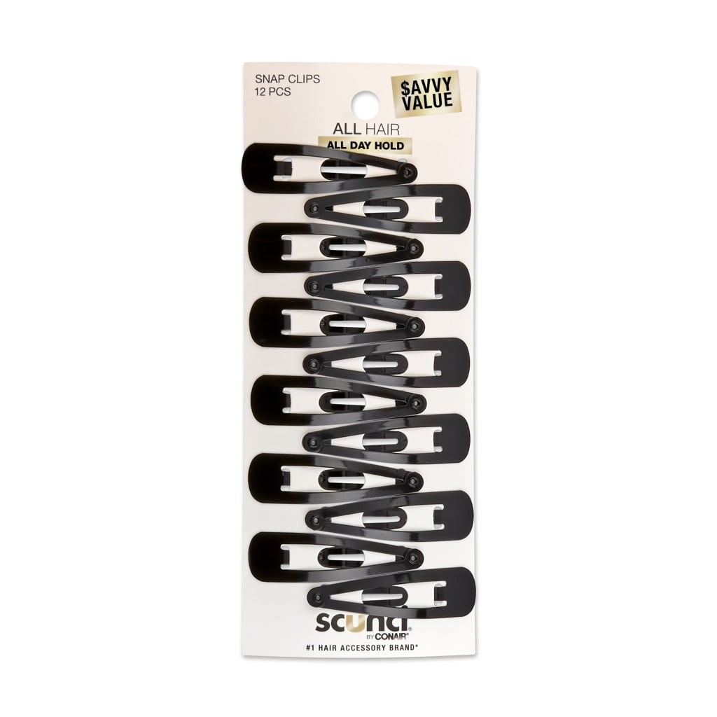 (4 pack) Scunci Open Center Metal Snap Clip Hair Barrettes, Black, 12 Count