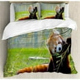 thumbnail image 3 of Africa Duvet Cover Set Twin Size, Cute Red Panda on the Field Playing with Bamboo Branches Native Himalaya Mountains, Decorative 2 Piece Bedding Set with 1 Pillow Sham, Brown Red, by Ambesonne, 3 of 3