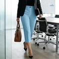 thumbnail image 5 of Women Straight Leg Dress Capri Pants High Waisted Business Casual Work Trousers with Pockets Blue M(M), 5 of 9