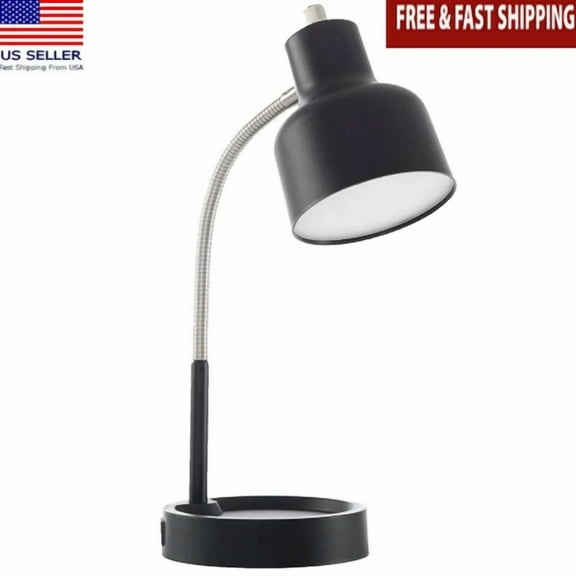 Metal Gooseneck Led Desk Lamp With Ac Outlet & Catch-All Base For Bedside Tables