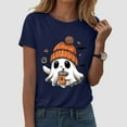thumbnail image 2 of enyan Tee Pumpkin Graphic Cute Ghost Tops Tee Fall Short Sleeve Tops Oversized Tshirts Teen Aesthetic Clothing Cute Graphic Tees for Women Navy,L, 2 of 5